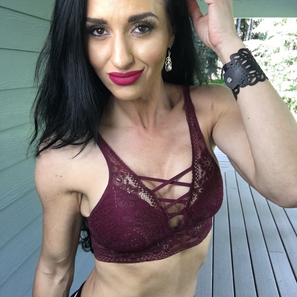 NEW Burgundy Sheer Lace Caged Bralette - Picture 3 of 7